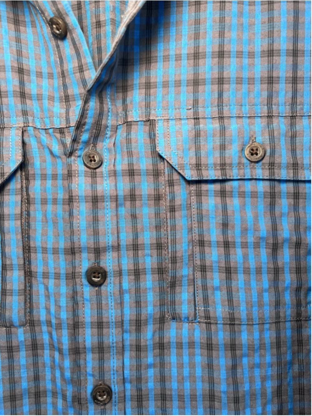Nordic Track Camp Shirt Men's Large Plaid Blue Black Long Sleeve Outdoors - Picture 4 of 10